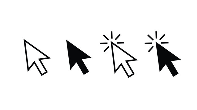 Minimalist black computer mouse cursor arrow vector illustration set for digital interface and web design usage