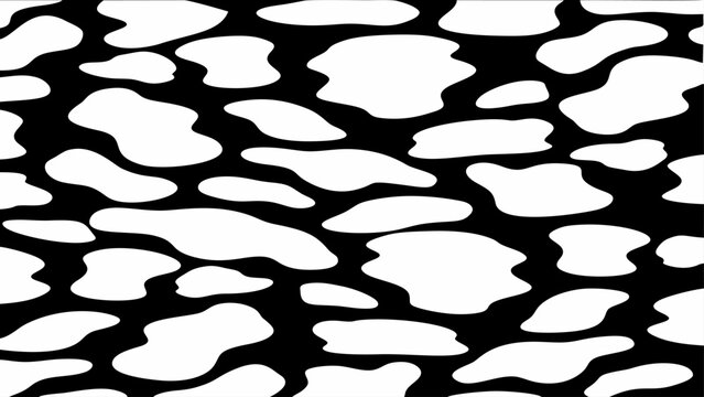 Abstract inversion cow print motif vector background with organic white blotched pattern on a minimalist black background.