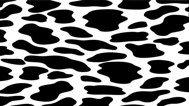 Black and white monochrome abstract cow print motif vector background with a minimalist and modern organic splotch pattern.