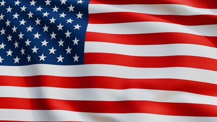 Fototapeta premium Realistic waving United States flag background with detailed fabric cloth texture