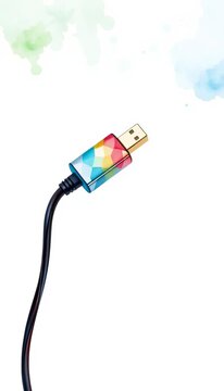 Watercolor painting of an OTG adapter isolated on a white background, showcasing its unique design and details, connector, electronics