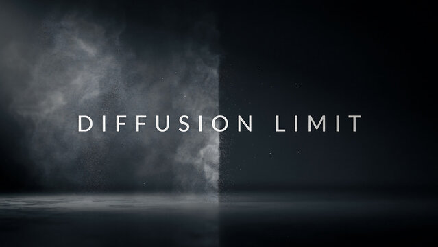 Smoke diffusion limit concept with fog on dark background and white text