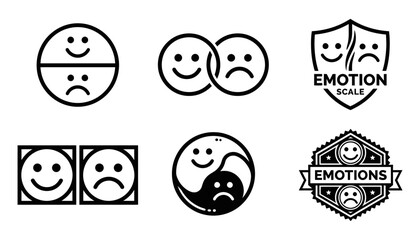Fototapeta premium Emotion and Mood Icon Set with Happy Sad Neutral Feeling Symbols and Emotional Wellness Concept