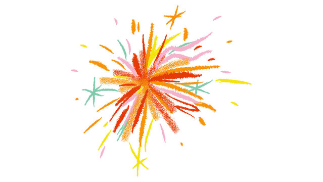 Colorful abstract hand drawn firework explosion isolated on transparent background