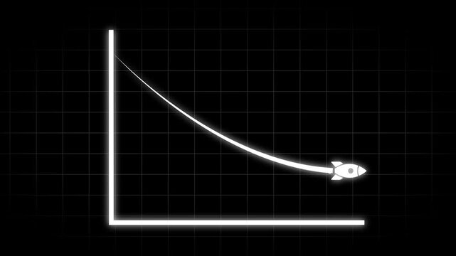  Business Decline Arrow Animation with Downward Graph. white color Business graph animation on black background. 