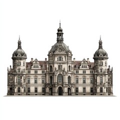 Fototapeta premium Baroque Architectural Masterpiece: A grand Baroque-style palace, showcasing intricate detailing and symmetrical design, stands as a testament to historical grandeur and architectural brilliance.