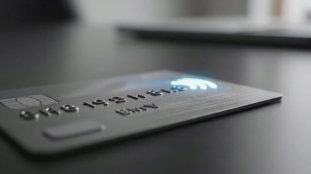 Contactless credit card payment technology with glowing nfc signal animation banking