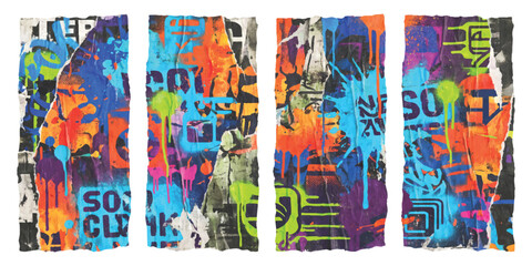Abstract graffiti street art collage with colorful layered torn paper posters and vibrant paint drips texture © ZenVectors