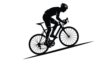 Naklejka premium Professional road cyclist riding a bicycle uphill shown as a bold black and white silhouette graphic