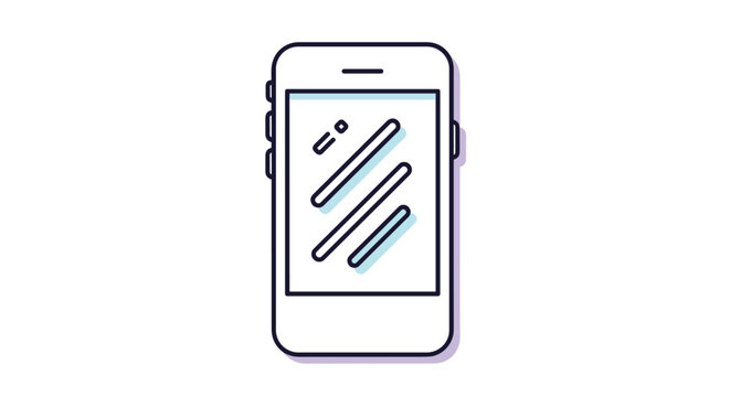 Modern smartphone icon with a white screen and diagonal graphic lines represents mobile technology and connectivity.