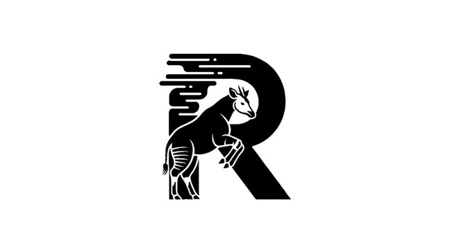 Black and white raven logo with letter R design.