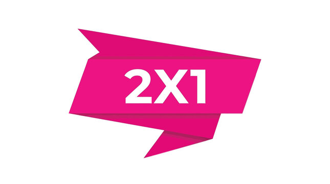 Bold pink origami style vector graphic banner with white 2x1 text announcement