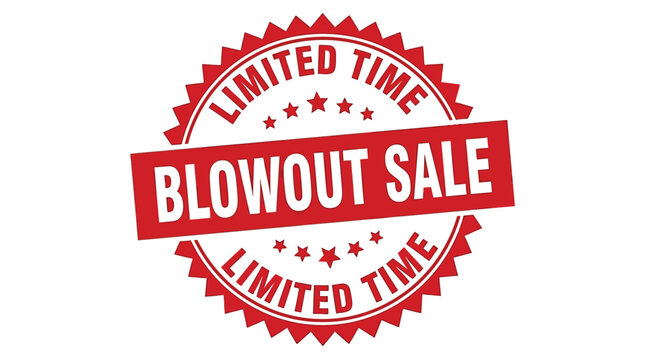 red vector graphic illustration of a blowout sale limited time stamp with stars