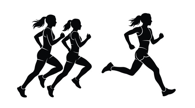 Dynamic vector illustration of three female athletes running in a race, showcasing athleticism