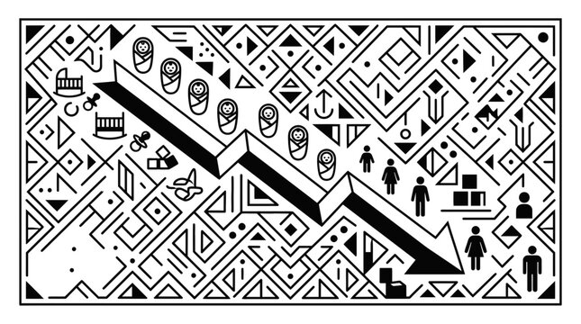 Demographic Decline Abstract Graphic with Falling Trend Line and Symbols