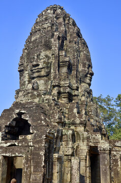 The Bayon is a well-known Khmer temple at Angkor in Cambodia. Built in the late 12th century or early 13th century as the official state temple of the Mahayana Buddhist King Jayavarman VII,