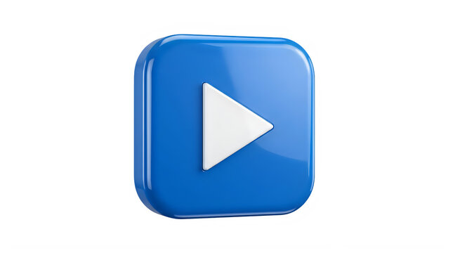 Blue play button icon for media players on transparent background