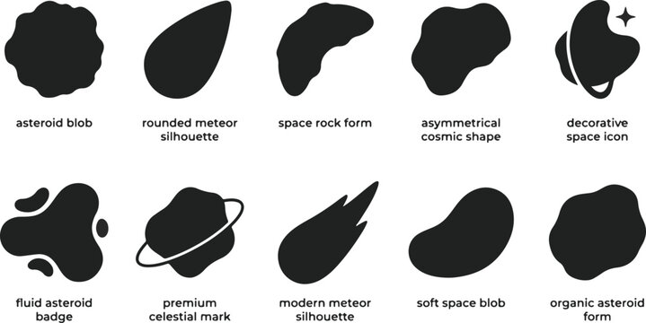 Black asteroid and meteor silhouettes