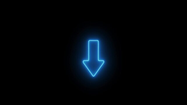 Glowing neon blue arrow pulsing on black background, minimalist digital pointer animation