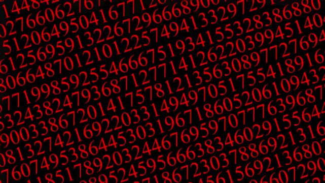 Red digital matrix background, with scrolling binary, data, abstract cybersecurity, and big data concept
