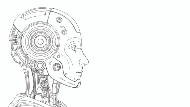 Futuristic humanoid robot head in profile view