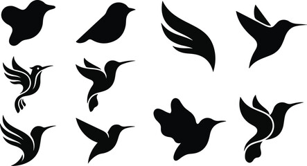 Black hummingbird silhouettes flying © MUKTARANI