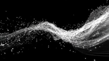 Obraz premium Elegant luminous ribbon of flowing glittering light particles on dark background