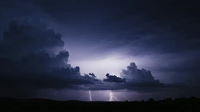 Dramatic night lightning storm with flashing thunderbolts and dark ominous clouds electricity weather
