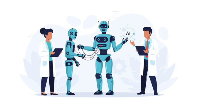 Scientists and Engineers Developing Advanced Artificial Intelligence Robots and AI Technology