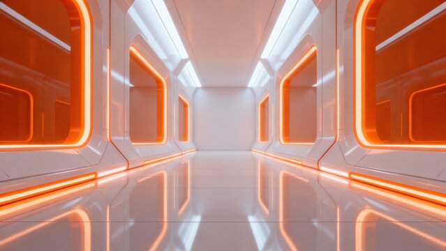 Futuristic corridor with orange lighting