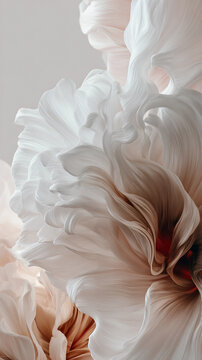 Soft White and Peach Silk Fabric in Floral Organic Shape