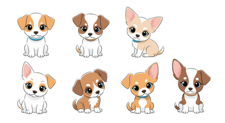 Obraz premium Collection of cute cartoon puppies of various dog breeds sitting and looking forward with adorable big expressive eyes.