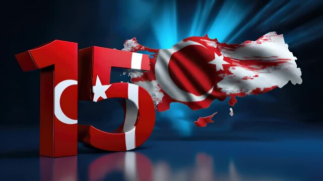 July Fifteenth, Turkish National Unity and Democracy Day, Temmuz commemoration, patriotic flag symbol, stylized map, solidarity, remembrance for Turkey