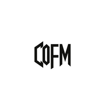 Black COFM monogram logo in hexagonal shield shape.