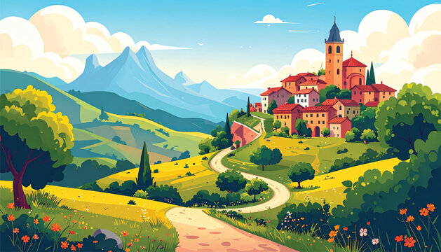 Colorful illustration of a castle.