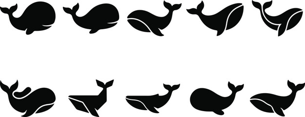 Set of black whale silhouettes © MUKTARANI