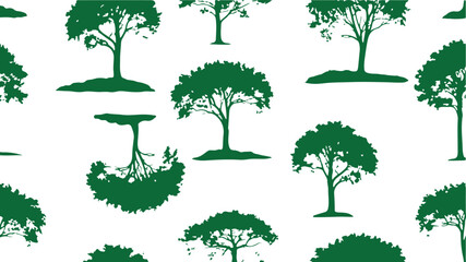 Fototapeta premium A nature-inspired seamless pattern featuring various green tree silhouettes on a white background