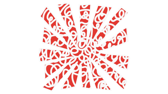 Abstract red and white chaotic lines sunburst pattern isolated on transparent background