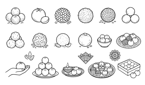  Laddu Mithai Sweet Icon Set Vector Illustration