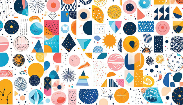 Colorful geometric shapes pattern background.