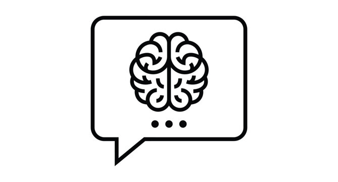 Human brain concept icon inside speech bubble minimalist line art with thinking, knowledge
