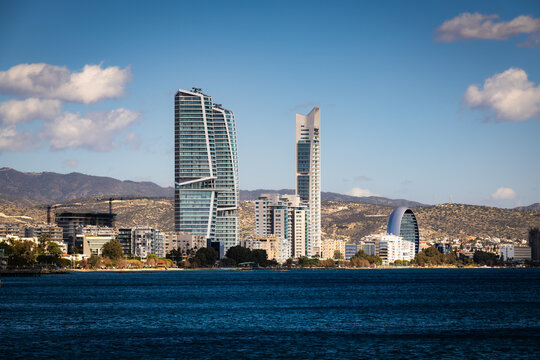 Modern skyline of Limassol Cyprus viewed from the sea
