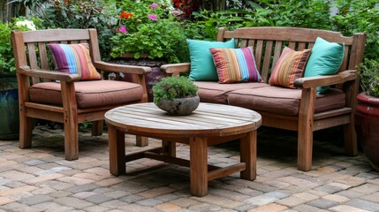 Obraz premium Cozy and Inviting Patio Furniture with Colorful Cushions for Outdoor Relaxation and Restoration