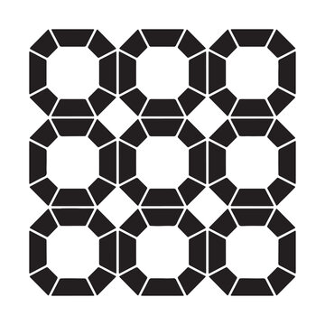 Seamless geometric pattern featuring repeating octagonal shapes arranged in a symmetric grid creating a modern industrial style ornamental decorative design element