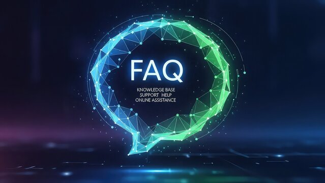 Faq knowledge base support help online assistance concept with glowing speech bubble