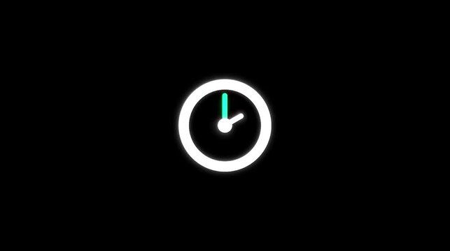Simple modern timer icon animation on black background a glowing