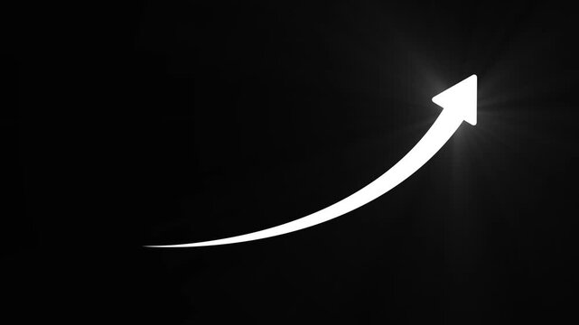 Animated rising business arrow with growth chart on  black  background.