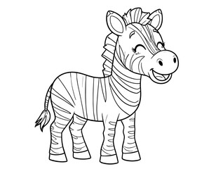 Fototapeta premium Cartoon zebra, kids coloring book page, vector. AI