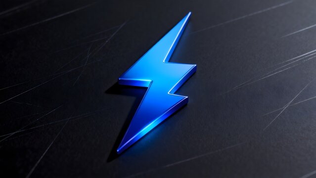 Blue lightning bolt on dark surface