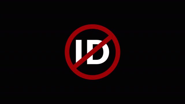 ID not allowed sign animation ,identification card not allowed warning sign animation,ID restricted area warning animation,A circular red and black no id text icon animation.